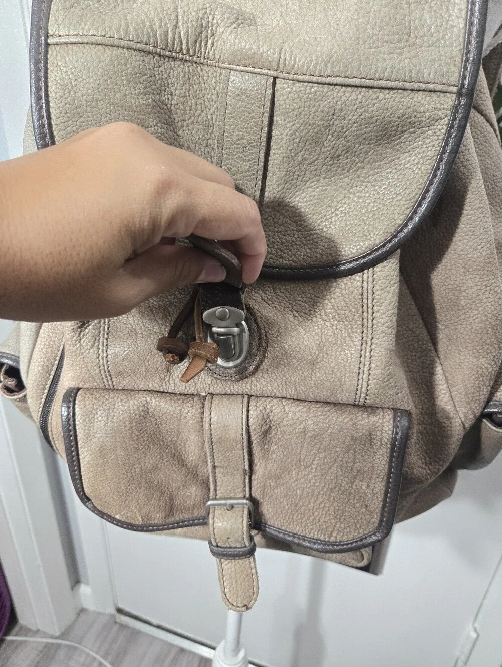 Vintage Light Brown Leather Cowhide Knapsack Backpack For Men